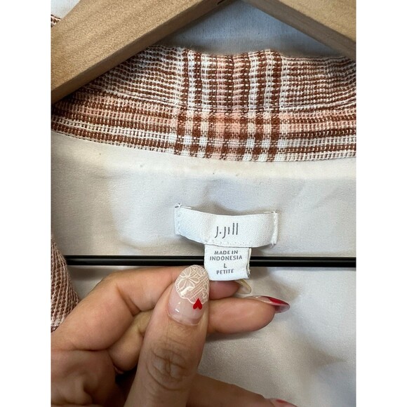 J. Jill Blazer Jacket Linen Blend Women's Harper Henna Plaid Oversized Petite L - Picture 7 of 14